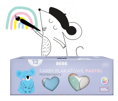 FARBY PLAKATOWE 12 KOLORÓW 20 ml. BEBE PASTEL , INTERDRUK