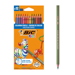 KREDKI OŁÓWKOWE 12 kol. KIDS ECO EVOLUTION STRIPES , BIC