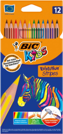 KREDKI OŁÓWKOWE 12 kol. KIDS ECO EVOLUTION STRIPES , BIC