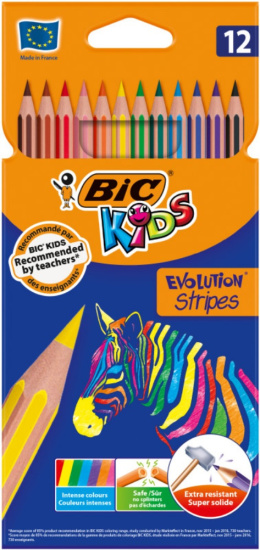 KREDKI OŁÓWKOWE 12 kol. KIDS ECO EVOLUTION STRIPES , BIC