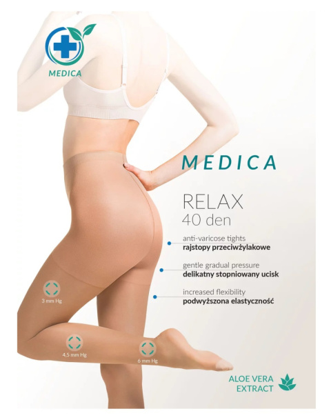 RAJSTOPY MEDICA ALOES RELAX 40 den PRZECIWŻYLAKOWE 5 BEIGE BEŻ CODE 111 , GABRIELLA