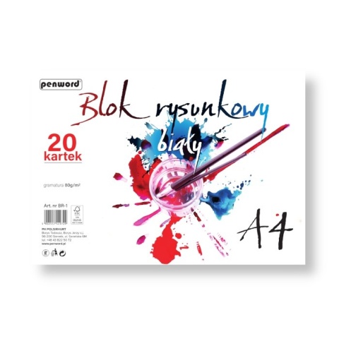BLOK RYSUNKOWY A4 BIAŁY 20 KARTEK PREMIUM GRAMATURA 80 g BR-1 , PENWORD