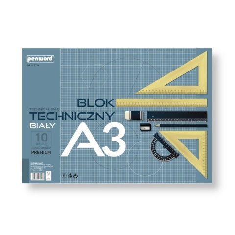 BLOK TECHNICZNY A3 BIAŁY 10 KARTEK 250 g PREMIUM BT-6 , PENWORD