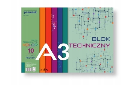 BLOK TECHNICZNY A3 KOLOROWY 10 KARTEK MIX KOLOR 250 g/m2 BT-8 PENWORD