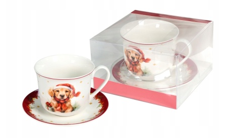 FILIŻANKA ŚWIĄTECZNA LIVELLO PORCELANOWA 400ML JUMBO SPODEK 15,5CM PIES , LIVELLO