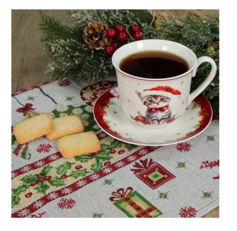 FILIŻANKA ŚWIĄTECZNA PORCELANOWA 400ML SPODEK JUMBO 15,5CM KOT , LIVELLO