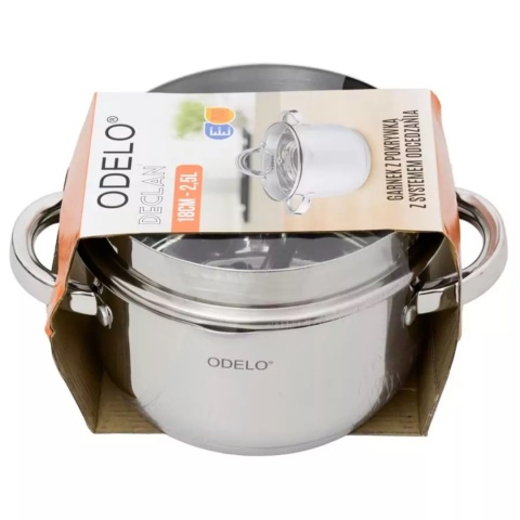 GARNEK STALOWY Z POKRYWĄ FUNKCJA ODCEDZANIA 18 x 10 cm 2,5 L DECLAN , ODELO