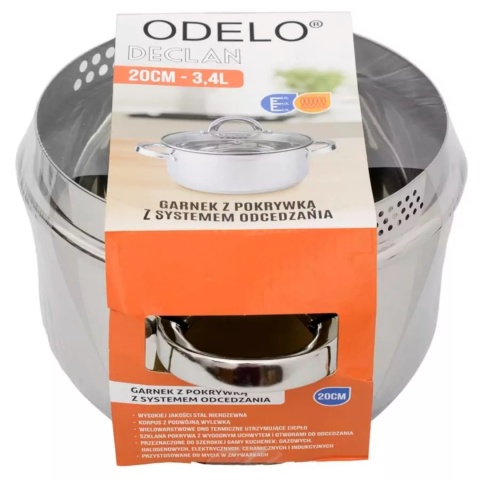 GARNEK STALOWY Z POKRYWĄ FUNKCJA ODCEDZANIA 20 x 11 cm 3,4 L DECLAN , ODELO