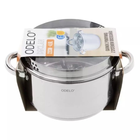 GARNEK STALOWY Z POKRYWĄ FUNKCJA ODCEDZANIA 22 x 12 cm 4,6 L DECLAN , ODELO