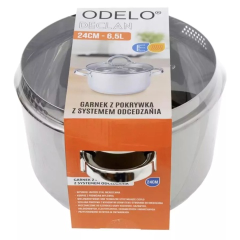 GARNEK STALOWY Z POKRYWĄ FUNKCJA ODCEDZANIA 24 x 14,5 cm 6,5 L DECLAN , ODELO
