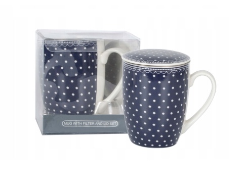 KOMPLET KUBEK Z METALOWYM ZAPARZACZEM 350 ml PORCELANA , LIVELLO