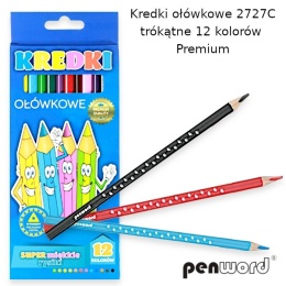 KREDKI OŁÓWKOWE TRÓJKĄTNE 12 KOLORÓW PREMIUM 2727C , PENWORD