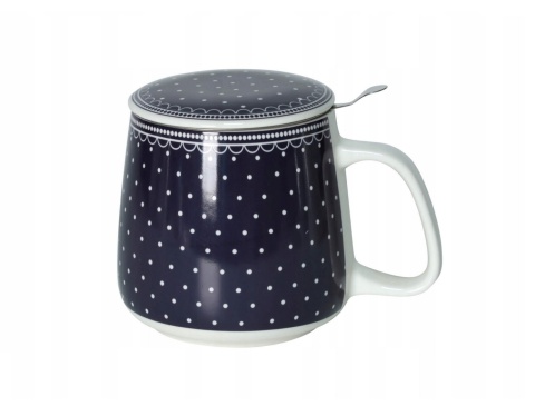 KUBEK 500ML PORCELANOWY ZESTAW METALOWY ZAPARZACZ PRZYKRYWKA KROPKI , LIVELLO