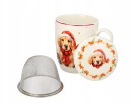 KUBEK ŚWIĄTECZNY DO KAWY HERBATY PORCELANOWY ZAPARZACZ 350 ML PIES , LIVELLO