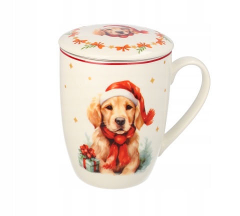 KUBEK ŚWIĄTECZNY DO KAWY HERBATY PORCELANOWY ZAPARZACZ 350 ML PIES , LIVELLO