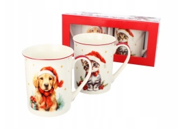 ZESTAW 2 SZTUK KUBKÓW PORCELANOWYCH ŚWIĄTECZNYCH DO KAWY 350 ML KOT PIES , LIVELLO
