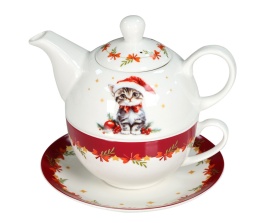 ZESTAW ŚWIĄTECZNY DZBANEK PORCELANOWY 400 ML FILIŻANKA 250 ML KOT , LIVELLO