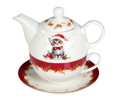 ZESTAW ŚWIĄTECZNY DZBANEK PORCELANOWY 400 ML FILIŻANKA 250 ML KOT , LIVELLO