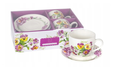 ZESTAW FILIŻANEK 250 ml I SPODKÓW 14 cm 2 SZTUKI KWIATY , LIVELLO