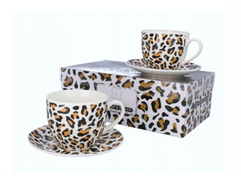 ZESTAW FILIŻANKI 250 ml ZE SPODKAMI 14 cm 2 SZTUKI PANTERKA CR2-107 , LIVELLO